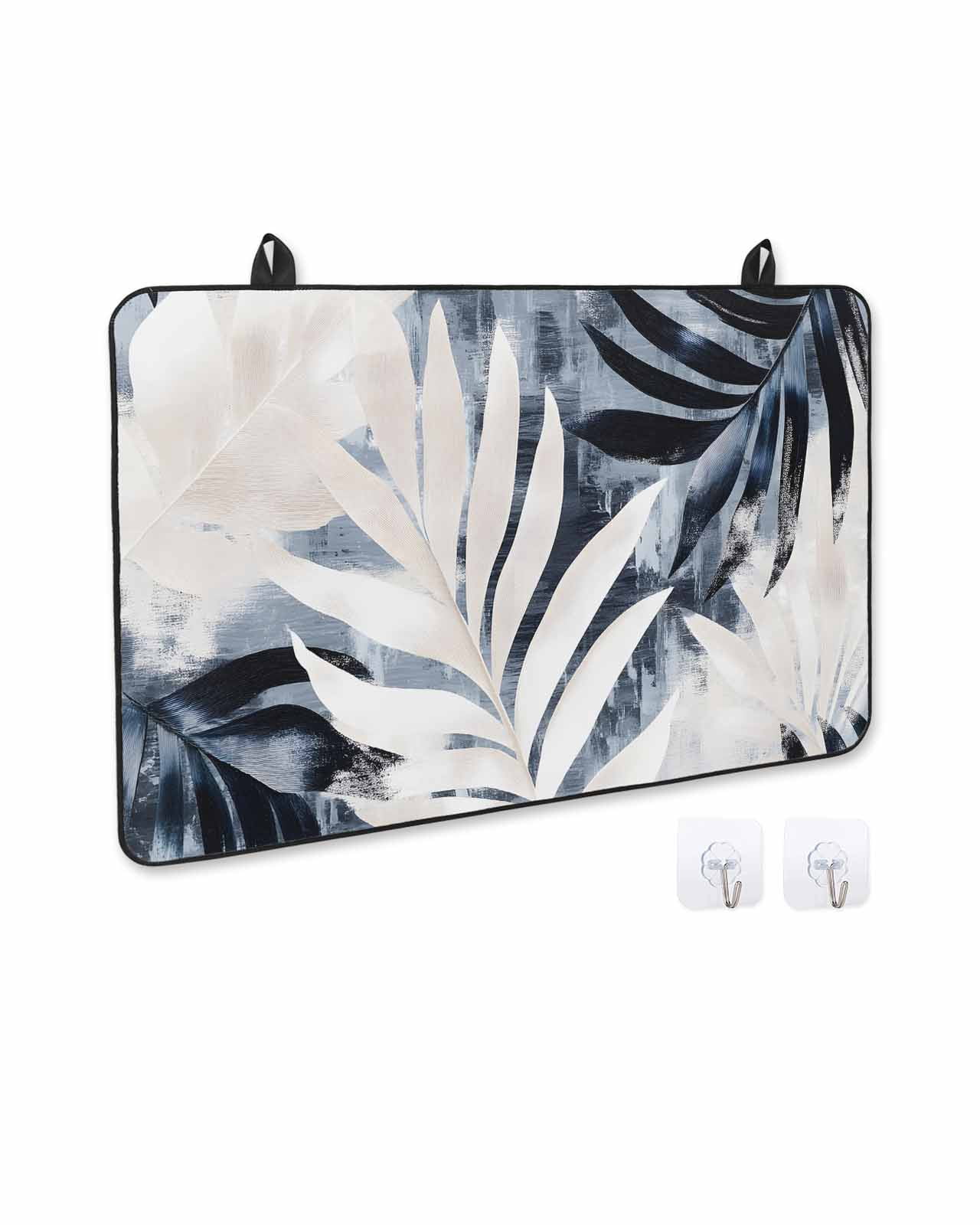 nqOlkjepod Large Induction Cooktop Protector Mat 24"x21", Vintage Navy Blue Botanical Stove Top Covers for Electric Stove, Modernism Tropical Leaves Stove Burner Cover Mats, Glass Top Stove Cover