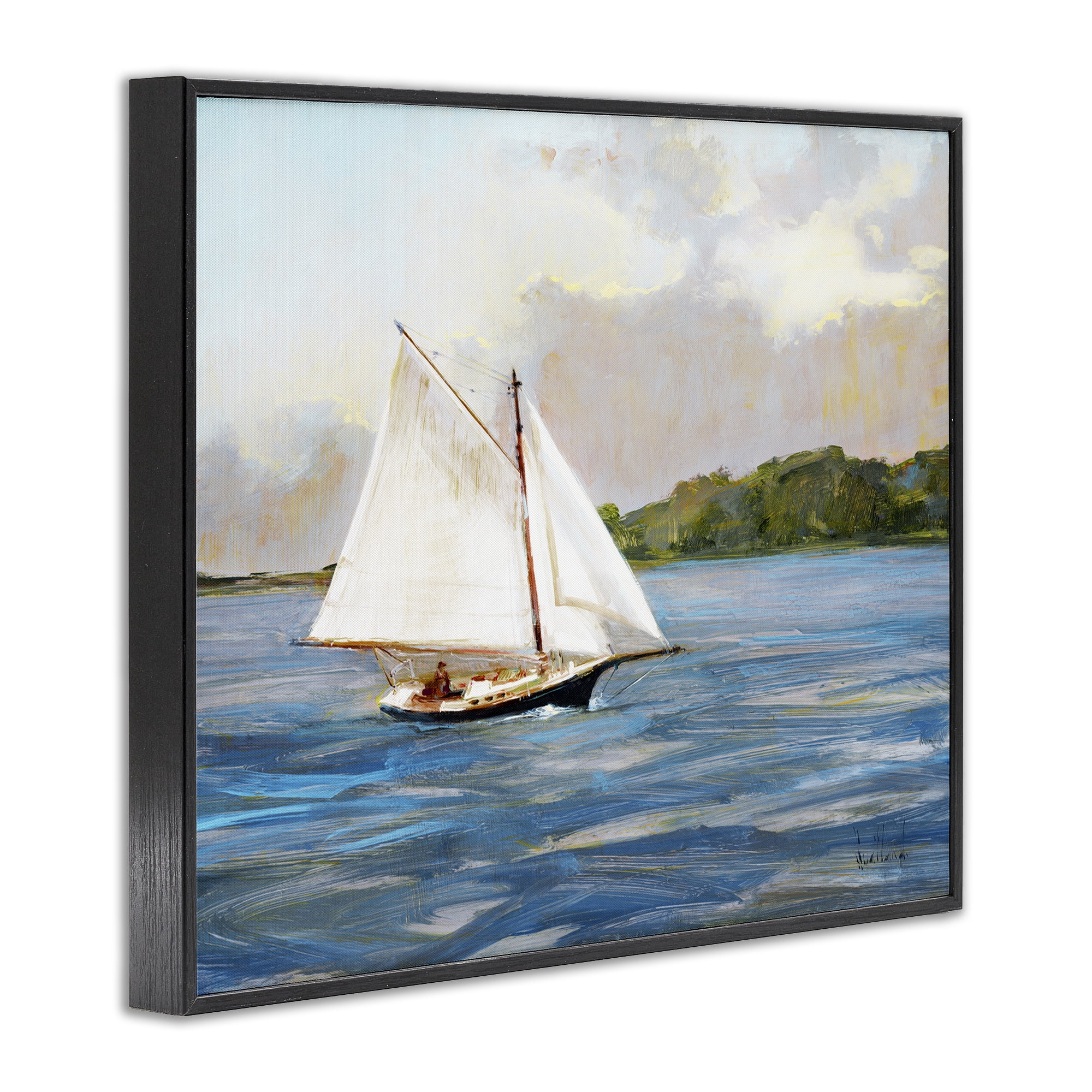 Stupell Industries White Sailboat on Calm Blue Sea Black Framed Giclee Art, design by Katie Swatland