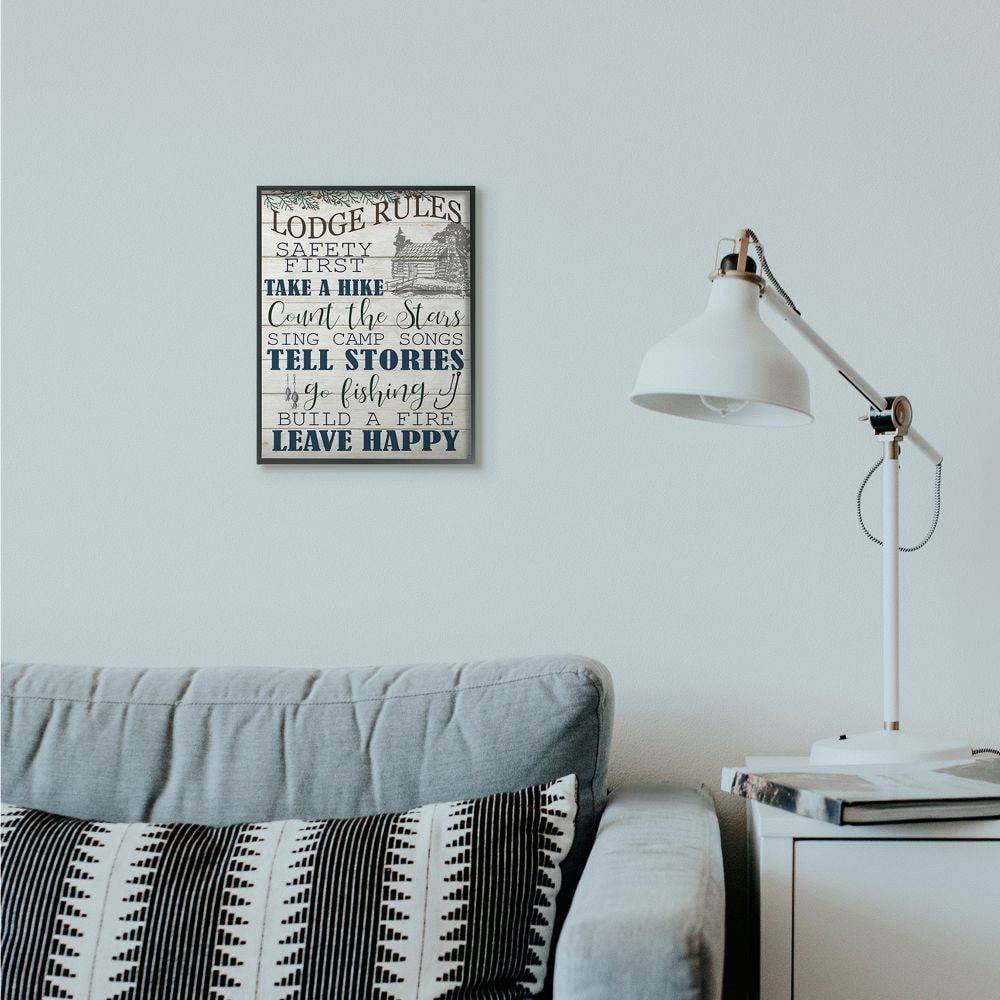 Stupell Industries Lodge Rules Country Landscape Textured Wood Design Framed Giclee Texturized Art by Ann Bailey