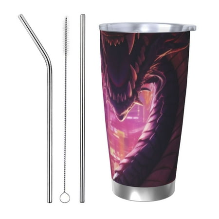 

Goofa Neon Futuristic Dragon for 20 oz Skinny Tumbler Stainless Steel Coffee Mug Slim Vacuum Insulated Travel Cup Car Cup-Straw Three-piece Set