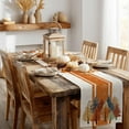 thumbnail image 5 of mubwai Fall Watercolor Trees & Maple Leaves Striped Table Runner 13x108 Inch, Rustic Farmhouse Autumn Thanksgiving Decor for Kitchen, Dining, Indoor/Outdoor Holiday Dinner Party Orange GT157-108, 5 of 6