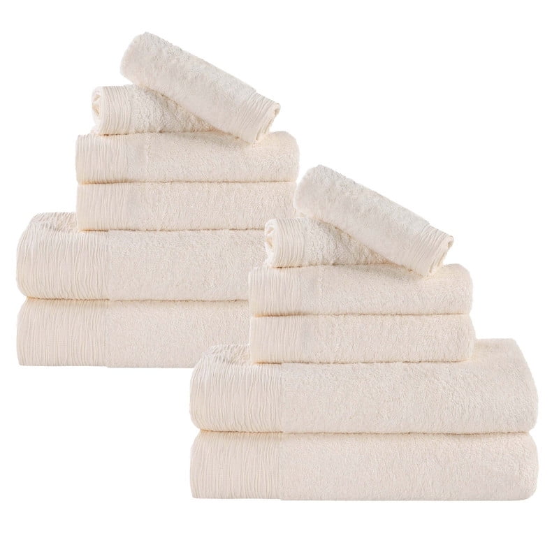 Superior Rayon From Bamboo Soft 12-Piece Towel Set, Cotton Blend Modern Towels, Ivory