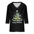 thumbnail image 4 of Miqool Womens 3/4 Sleeve Tops V Neck Christmas T-Shirts Merry Christmas Tree Graphic Tee Tops, 4 of 5