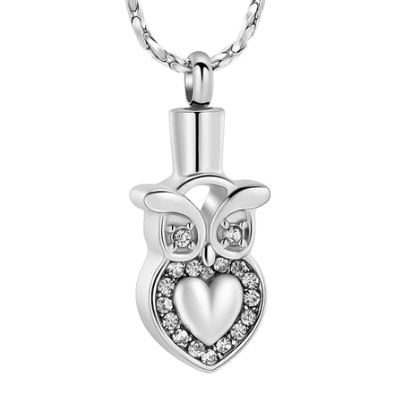 Owl Animal Cremation Urn Necklace for Ashes Crystal Memorial Keepsake Pendant Jewelry Cremation Necklace Jewelry with Funnel Filler Kit for Dad Mom Grandma