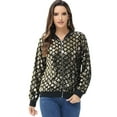 thumbnail image 3 of Womens Long Sleeve Sequin Front Zip Jacket Long Sleeve Ribbed Cuffs Outerwear Tops, 3 of 5