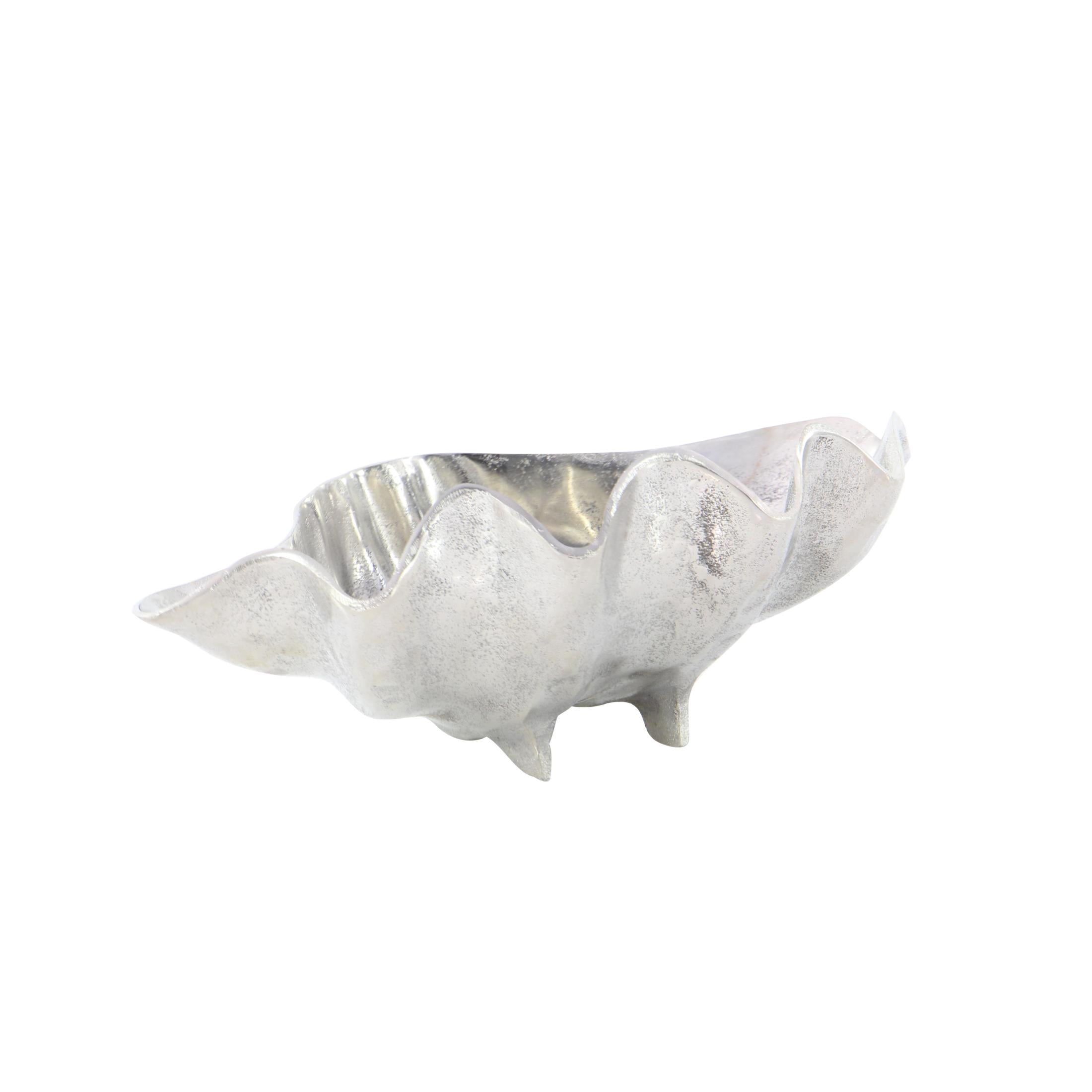 DecMode 11" Asymmetrical Textured Shell Aluminum Metal Decorative Bowl