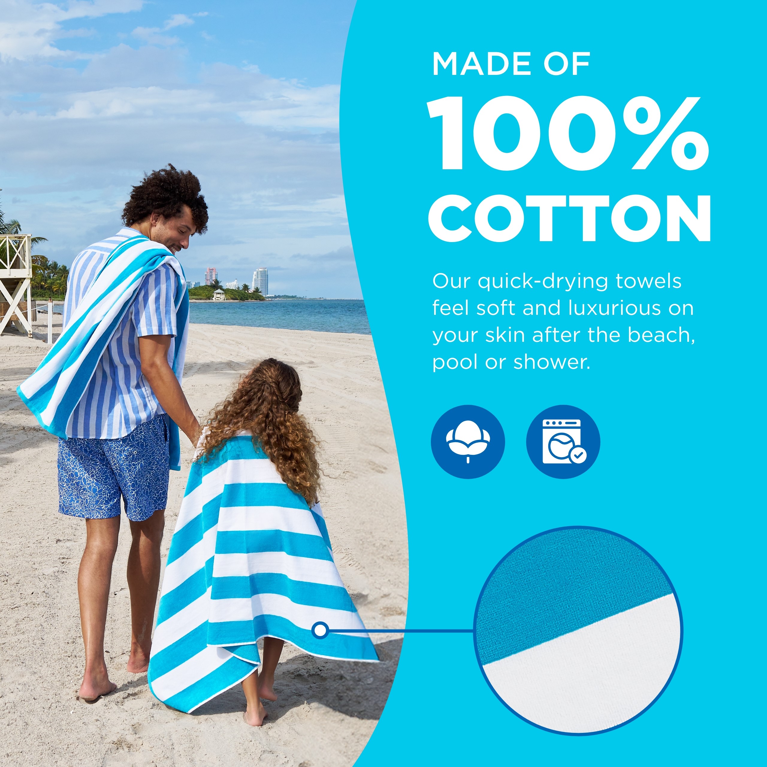 Ben Kaufman Joey Velour Striped Towel - Oversized & Absorbent Striped Beach Towels - Colorful Yarn Dye Stripe Cotton Towel for Swimming & More - Lightweight & Soft Swim Towels - Turquoise, 2 Pack