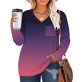 thumbnail image 2 of Annhoo Oversized T-Shirts for Women Trendy Gradient Colour Long Sleeve V Neck Tees Fall Plus Size Casual Tops with Pocket, 2 of 5