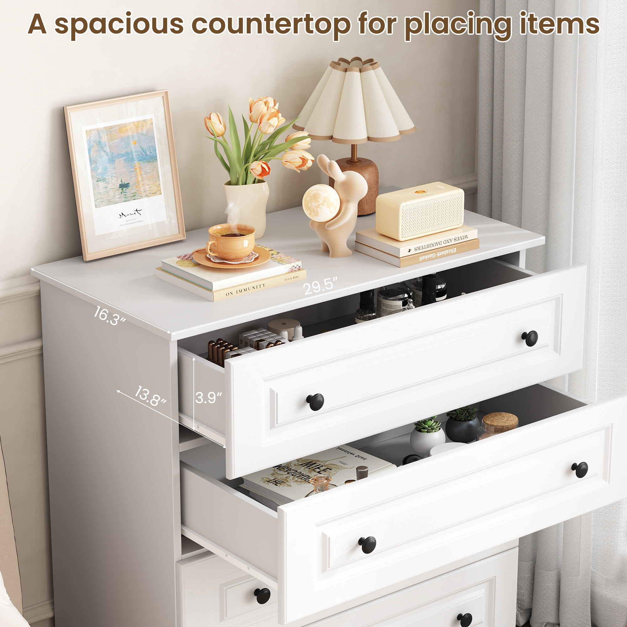 IDEALSOUL Dresser, White Dresser Tall dresser with Large Storage Space, 4 Drawer Dresser for Bedroom, Hallway, Entryway
