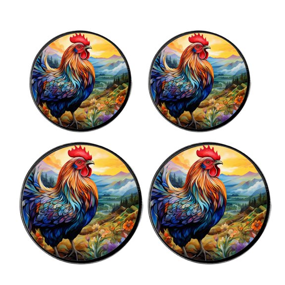 Round Stove Burner Covers 4 Pcs for Home Decor Cooktop Decorative ,Rooster in Rural Chicken Cute, Metal Round Stove Burner Covers 8Inch And 10Inch