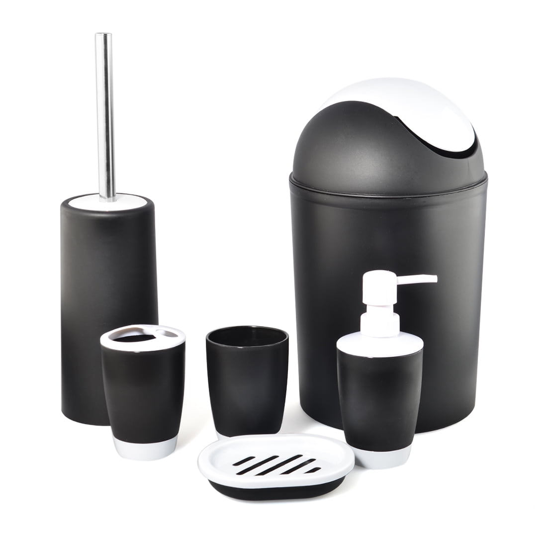 6 Piece Plastic Bath Accessory Bathroom Set Black