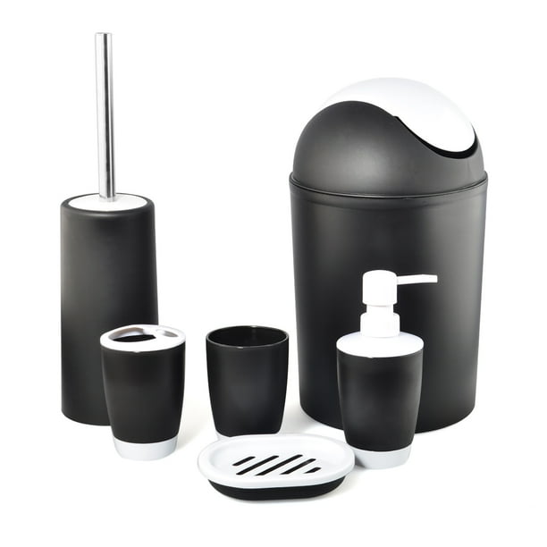 6 Piece Plastic Bath Accessory Bathroom Set Black