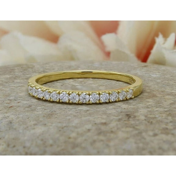 0.33 Ct Real Moissanite Half Eternity Wedding Band Ring 14K Yellow Gold Plated