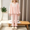 thumbnail image 6 of YunPes Girls Cute Loungewear Set Lace Trim Square-Neck Bubble Crinkle Blouse and Ruffle Pants Kids Soft Lightweight Spring Fall Outfits, 6 of 6