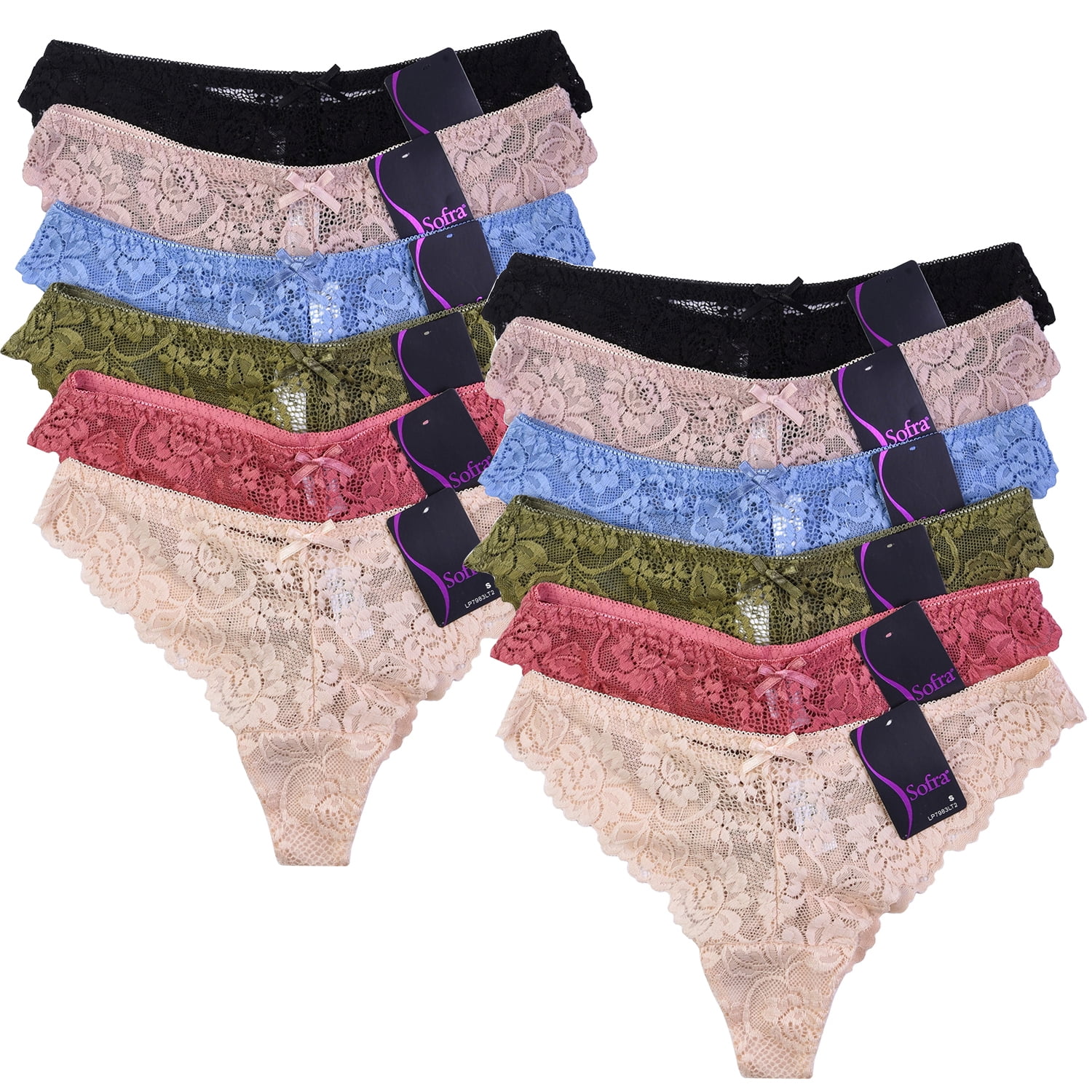 DailyWear Womens Lace Thong Panty 12 Pack (Xlarge)