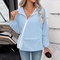 thumbnail image 4 of purcolt Women's Rain Jackets Diagonal Zip Long Sleeve Pullover Windbreaker Waterproof Hooded Jackets Casual Lightweight Oversized Travel Hiking with Kangaroo Pocket, 4 of 9