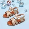 thumbnail image 2 of Staki Girls Sandals Glitter Crisscross Strappy Open Toe with Bow Summer Dress Sandals Gold,12 Little Kid, 2 of 6