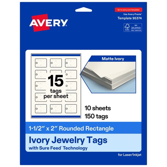 Avery Rounded Jewelry Tags, 1-1/2" x 2", Matte Ivory, 150 Total