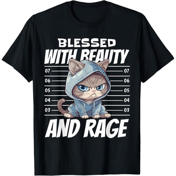 Blessed with Beauty and Rage Cat Lovely and Cute Camiseta 100% algodón estampado camisetas unisex para hombre y mujer
