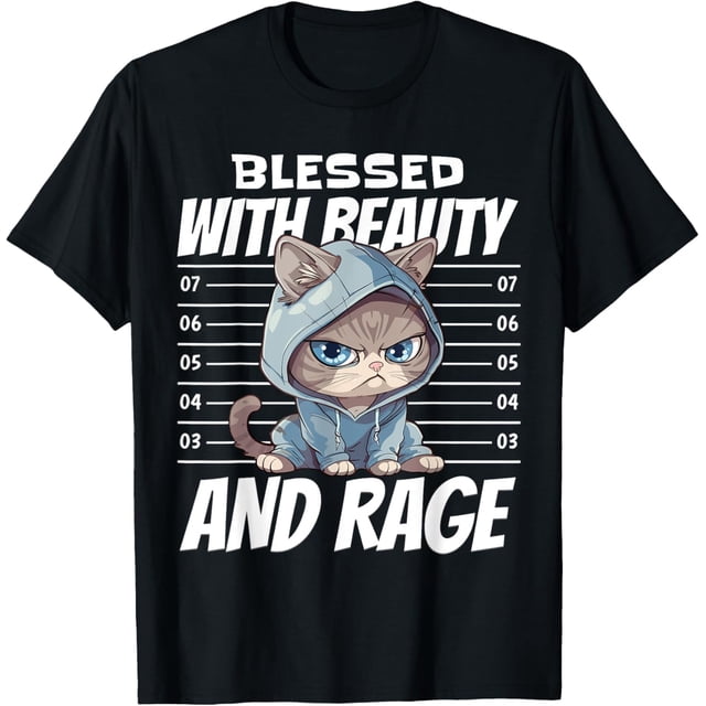 Blessed with Beauty and Rage Cat Lovely and Cute Camiseta 100% algodón estampado camisetas unisex para hombre y mujer