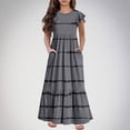 thumbnail image 2 of Jgppe Girls Maxi Dress Summer Loose Basic Short Sleeve Ruffle Hem Stretchy Casual Long Dresses with Pockets 6-13Years, 2 of 7