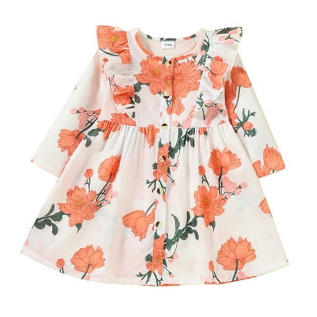 

Qufokar Tutu Dress Toddler Cardigans 2T Children Toddler Kids Baby Girls Long Ruffled Sleeve Cute Print Princess Dress Outfits Clothes