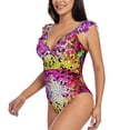 thumbnail image 3 of Yiaed Colorful Tie Dye Stained Glass 3 Print Women's Ruffled One Piece Swimsuit V Neck Swimwear Slimming Monokini for Woman-X-Large, 3 of 8