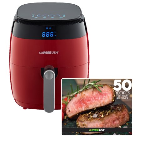 GoWISE USA 3.7-Quart 8-in-1 Touchscreen Air Fryer (Red), GW22826 + 50 Recipes For