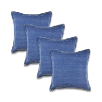 Ox Bay Wilma Set of 4 Blue Stitch Bordered 24" x 24" Cotton Adult Decorative Throw Pillows