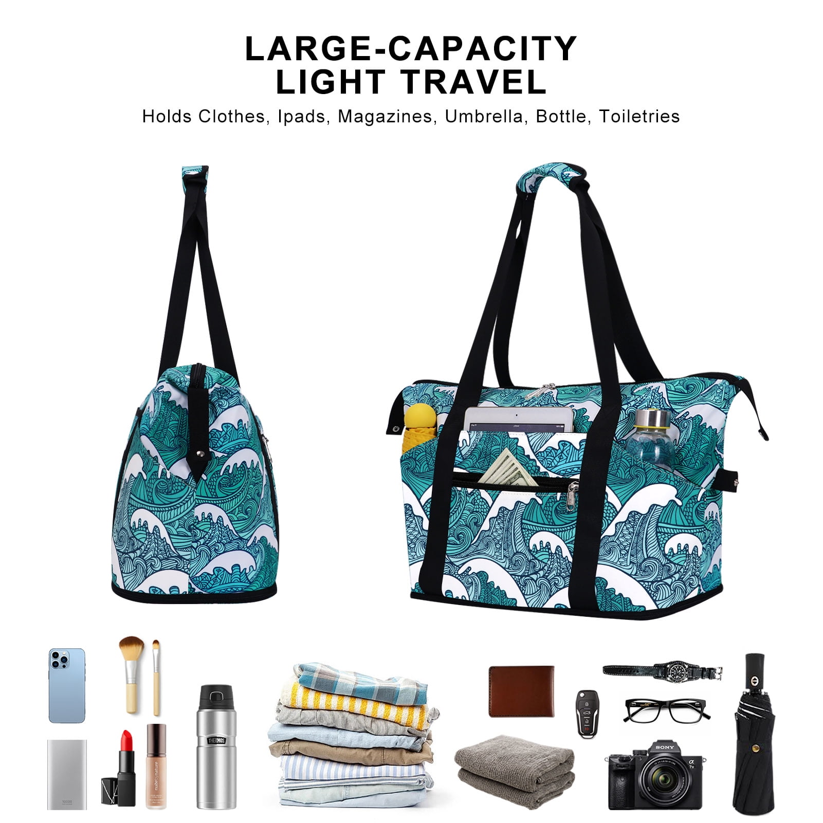 Duryarhall Foldable Multiple Pockets Sports Tote Handbag Single Shoulder Waterproof Travel Bag