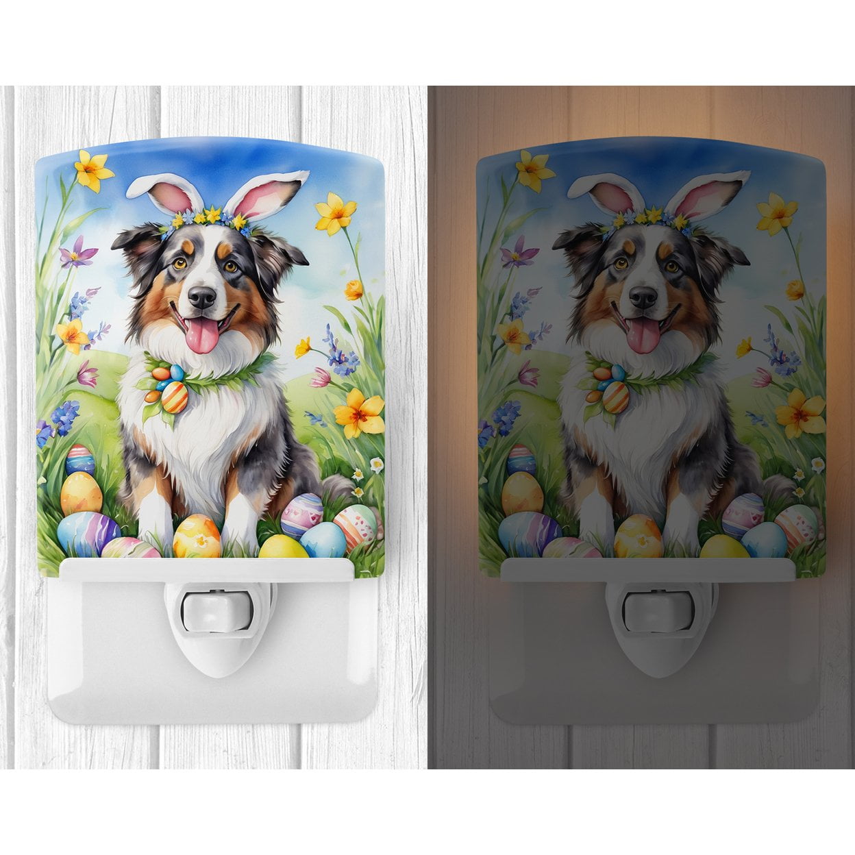 Australian Shepherd Easter Egg Hunt Ceramic Night Light 4 in x 6 in