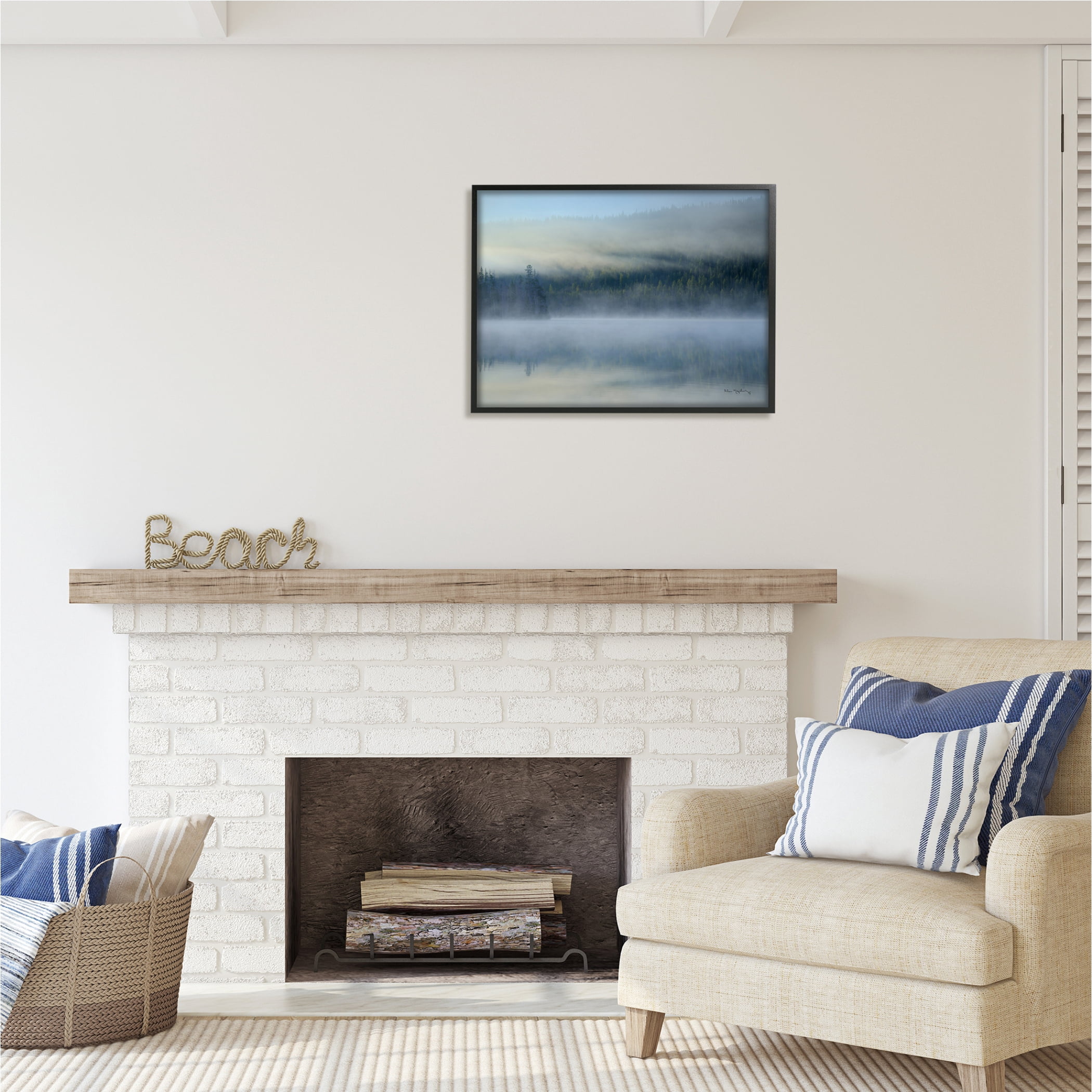 Stupell Industries Foggy Mountain Lake Scenery Nature Photography Black Framed Art Print Wall Art, 30 x 24