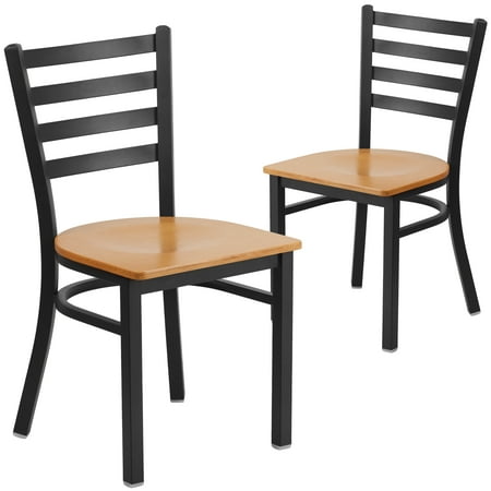 Flash Furniture 2pk HERCULES Series Black Ladder Back Metal Restaurant Chair, Wood Seat, Multiple Colors