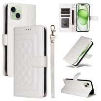 for iPhone 13 Wallet Flip Case, Classic PU Leather Card Slots with Lanyard Magnetic Closure Kickstand Drop Protective Soft TPU Inner Phone Case Cover for iPhone 13, White