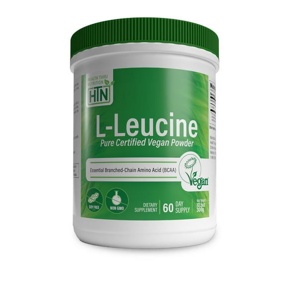 L-Leucine Powder 300g Jar  - Vegan Certified - Fermented - by Health Thru Nutrition