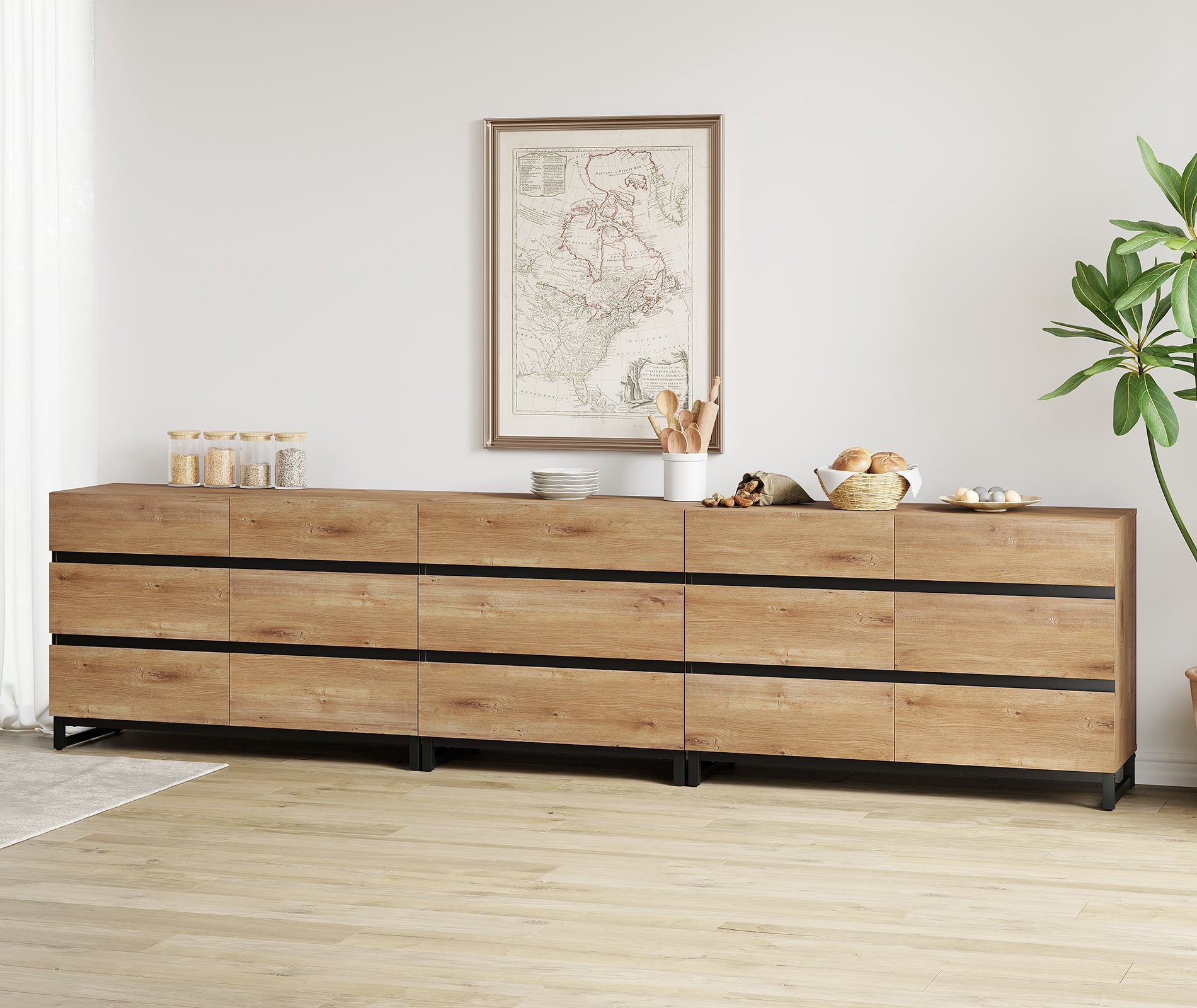 3 In 1 Multifunctional Sideboard Buffet Cabinets With 15 Drawers, Modern Sideboard Credenza With Adjustable Shelf And Metal Base, Coffee Bar Cabinet Storage Cabinet For Living Room, Kitchen