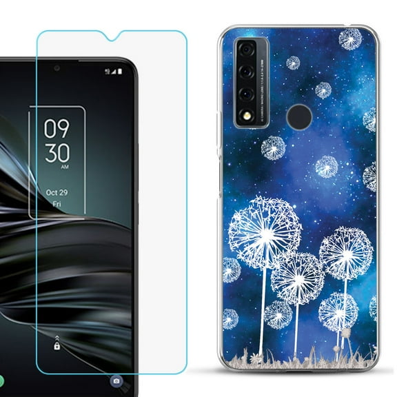 Slim-Fit Fashion Phone Case for TCL 20 XE, with Tempered Glass Screen Protector, by OneToughShield ® - Dandelion Stars