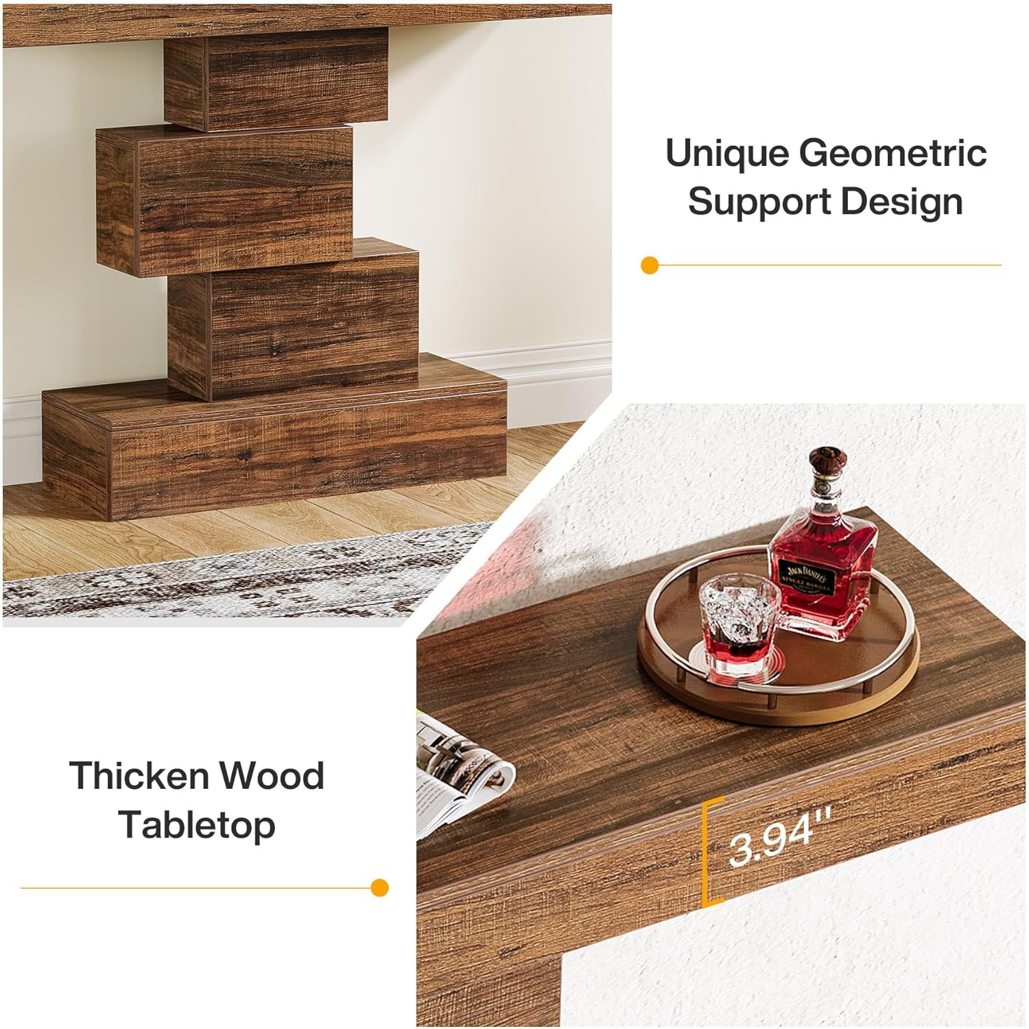 Tribesigns 42.5" Farmhouse Console Table, Wood Sofa Table for Living Room, Rustic Brown