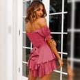 thumbnail image 6 of IBTOM CASTLE Women Boho Romper Off Shoulder Ruffle Chiffon Shorts Mini Dress Floral Print One Piece Casual Strapless Jumpsuit L Rose Pink, 6 of 7
