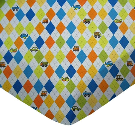 SheetWorld Fitted 100% Cotton Percale Play Yard Sheet Fits BabyBjorn Travel Crib Light 24 x 42, Argyle Blue Transport