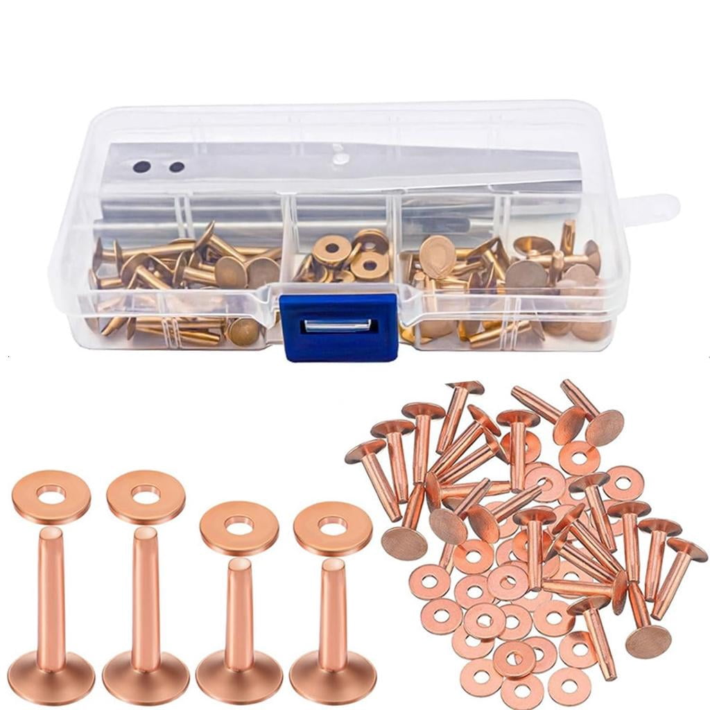 Giaone 42Pcs Studs Copper Metal Rivets with Hole Puncher Setting Tool For Belts Wallet Bags Making Craft Repair
