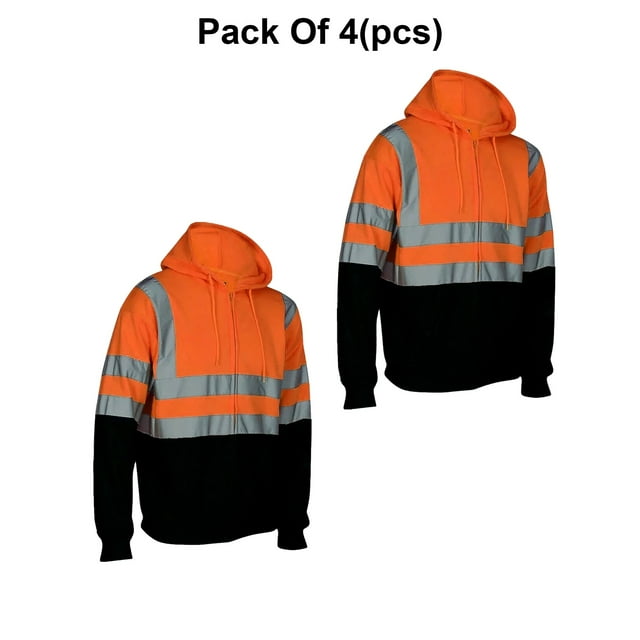 Radyan Hi Visibility Men's Construction Safety Hoodies Jacket - 4 Pack, 100% Polyester, Size: Adult