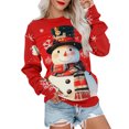 thumbnail image 5 of Women's Casual Long Sleeve Round Neck Sweatshirt Fit Pleated Top with Christmas Print for Fashionable Holiday Outfits and Comfortable Wear,Watermelon Red,L, 5 of 6