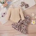 thumbnail image 2 of Toddler Baby Girl Leopard Bell Bottoms Outfit Off Shoulder Shirt Flower Flare Trousers Fall Winter, 2 of 5