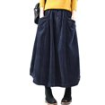 thumbnail image 1 of Guardurnaity de pana azul vintage con cintura elástica para mujer. Faldas de pana cómodas y ajustadas para otoño. Prendas para la parte inferior del cuerpo, 1 of 6