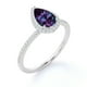 thumbnail image 4 of JeenMata Anillo de Compromiso de 1 Quilate con Piedra Natal de Junio en Corte de Pera - Anillo de Bodas - Anillo de Halo - Anillo Pavé - Anillo de Promesa - Baño de Oro Blanco de 18 K sobre Plata, 4 of 6