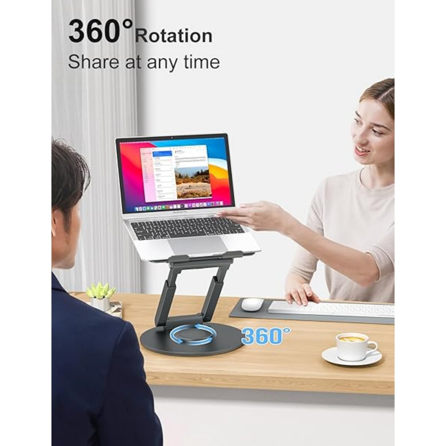 Telescopic Laptop Stand for Desk with 360° Swivel Base, Sit to Stand, Height Adjustable, Portable Riser Holder for Good Posture, Compatible , All Laptops 10-17"-Gray