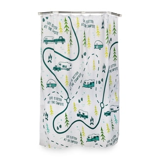 Jipusai Retro 'Happy Camper' RV Shower Curtain - Waterproof Fabric, 47x64 Inches