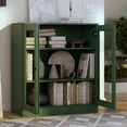 thumbnail image 4 of Palace Imports 100% Solid Wood 3-shelf Bookcase with Adjustable Shelves and Glass Doors, Green, 4 of 5