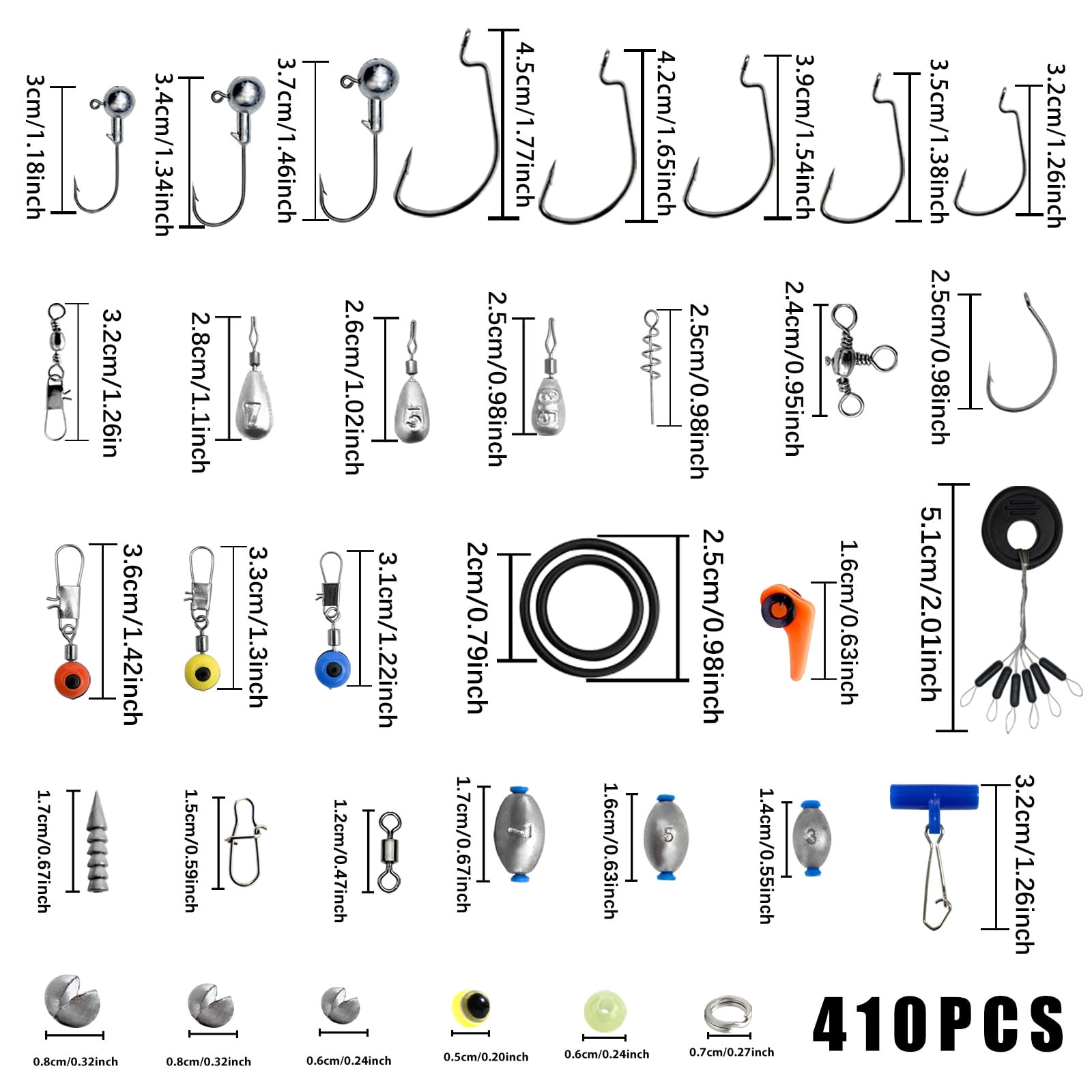 Arcticwind Fishing Accessories Kit, 410 PCS Hooks, Weights, Sinkers, Swivels, Snaps, Beads, Bobber Stops, for Saltwater & Freshwater Fishing, Tackle Box Included